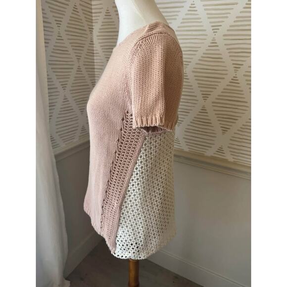 Anthropologie Moth Women’s Small Madeira Blush Eyelet Pullover Sweater - Picture 3 of 6